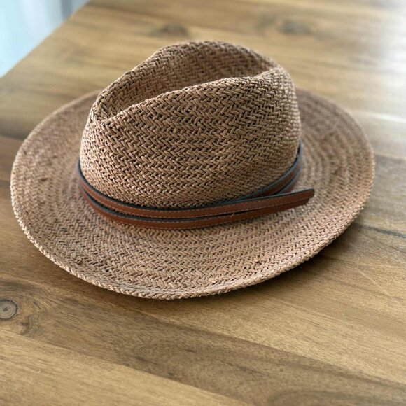 Classic Woven Straw Fedora with Brown & Black Band - Picture 2 of 2